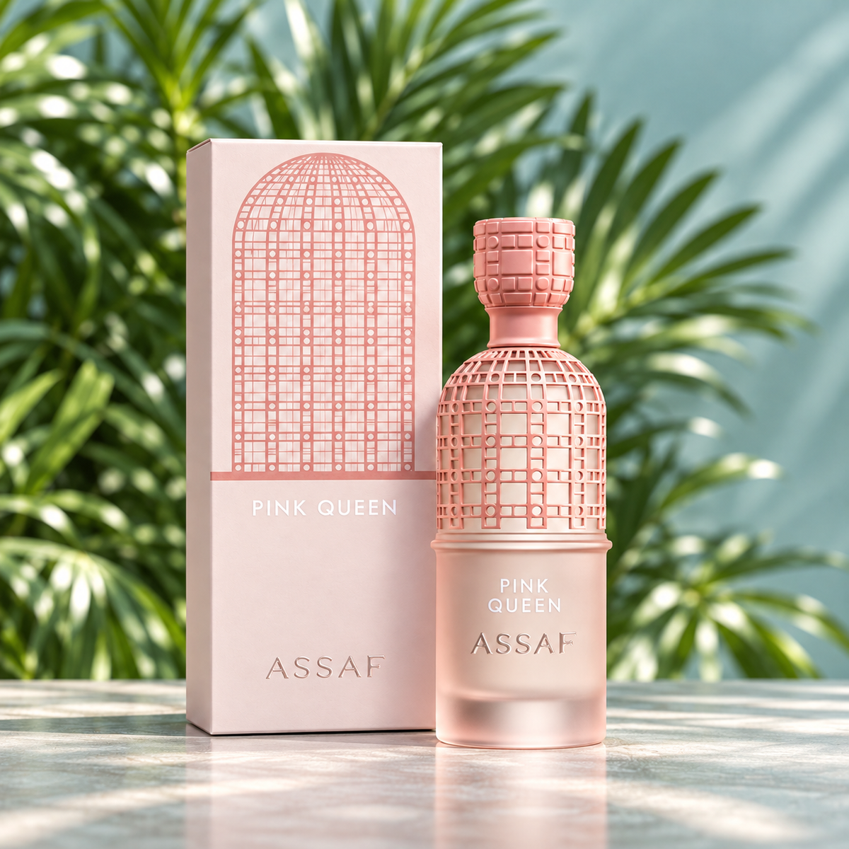 Pink Queen by ASSAF perfume with box lifestyle shot